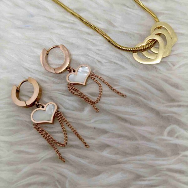 Multi Heart Design Gold Anti Tarnish Chain And Anti tarnish Rose gold Earrings Combo Set (SG91550) - Image 2