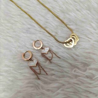 Multi Heart Design Gold Anti Tarnish Chain And Anti tarnish Rose gold Earrings Combo Set (SG91550)