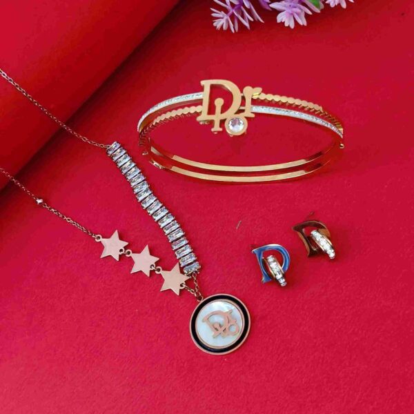 Rose Gold Anti Tarnish Chain – Rose Gold Earrings – Gold Bracelet Combo Set(SG91945)