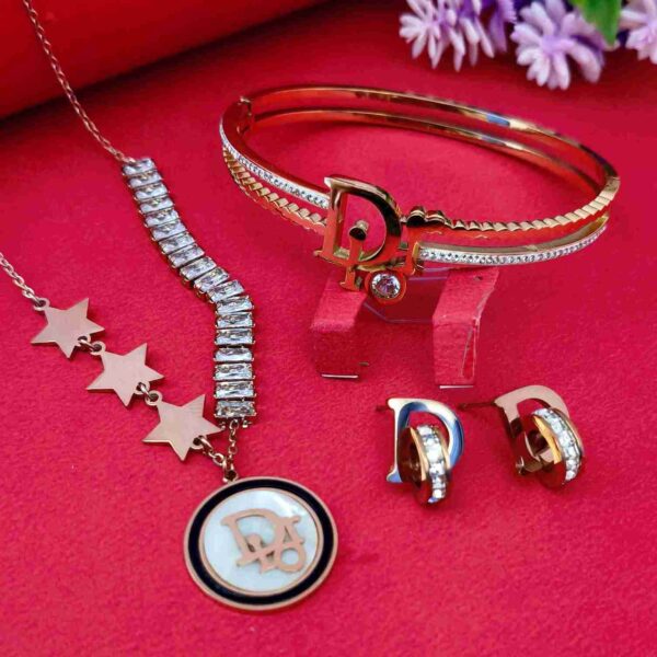 Rose Gold Anti Tarnish Chain – Rose Gold Earrings – Gold Bracelet Combo Set(SG91945) - Image 2