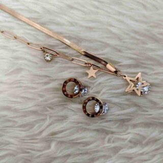 Rose Gold Anti Tarnish Star Design Chain And Earrings Combo Set (SG91500)
