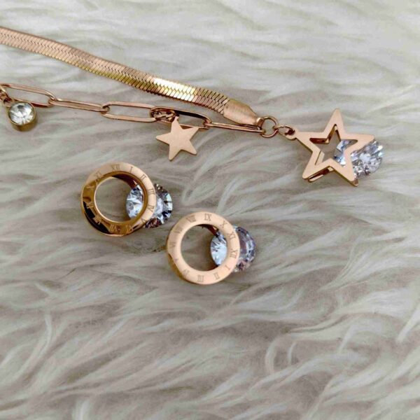 Rose Gold Anti Tarnish Star Design Chain And Earrings Combo Set (SG91500) - Image 2