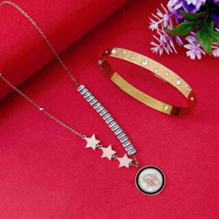 Rose Gold Chain And Gold Bracelet Anti Tarnish Combo Set (SG91735)