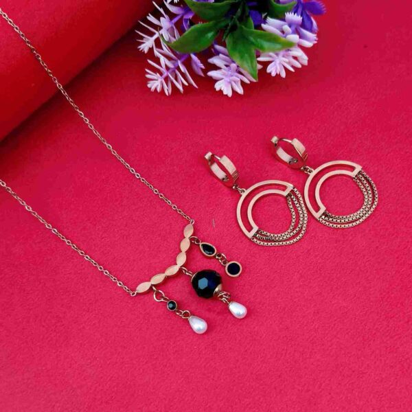 Rose Gold Chain And Rose Earrings Anti Tarnish Combo (SG91555)