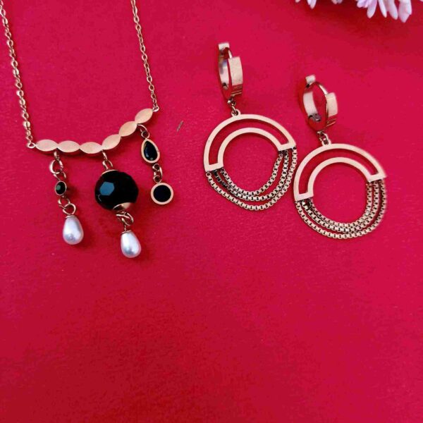 Rose Gold Chain And Rose Earrings Anti Tarnish Combo (SG91555) - Image 2