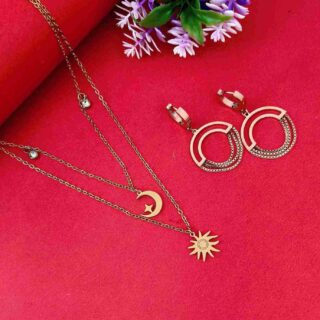 Rose Gold Earrings And Gold Chain Anti Tarnish Combo set (SG91590)
