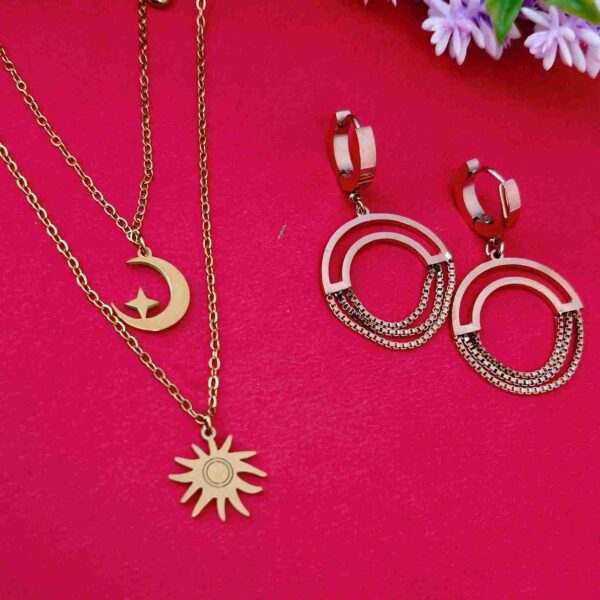 Rose Gold Earrings And Gold Chain Anti Tarnish Combo set (SG91590) - Image 2