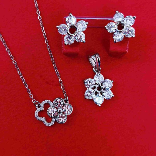 Silver Anti Tarnish Chain And American diamond Pendent With Earrings (SG91460) - Image 2