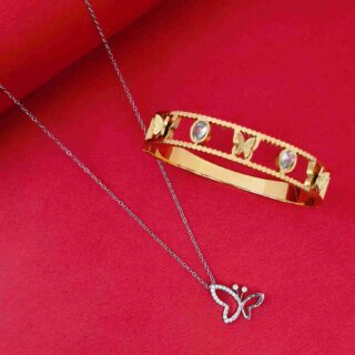 Silver Chain And Gold Bracelet Butterfly Anti Tarnish Combo (SG91525)