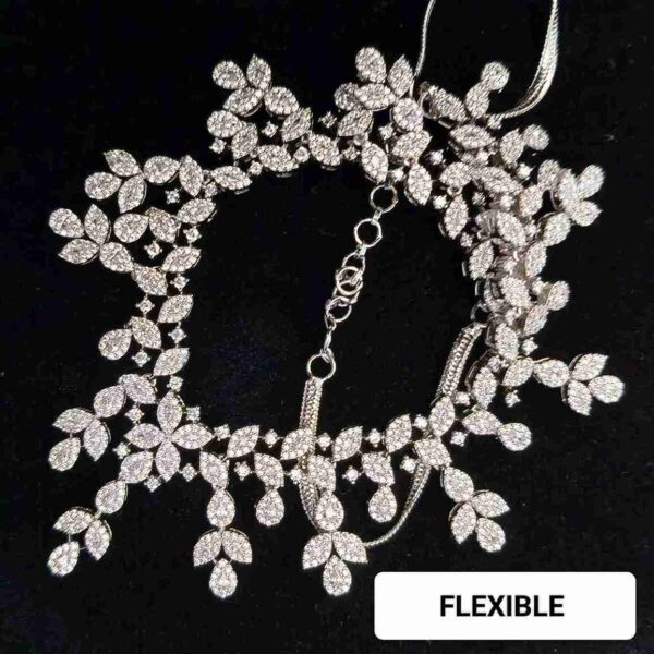 Silver Flower Design Micro American Diamond Necklace Set (SG2031) - Image 4