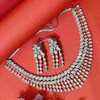 Silver LuxDrop Designer American Diamond Necklace Set (SG2005)
