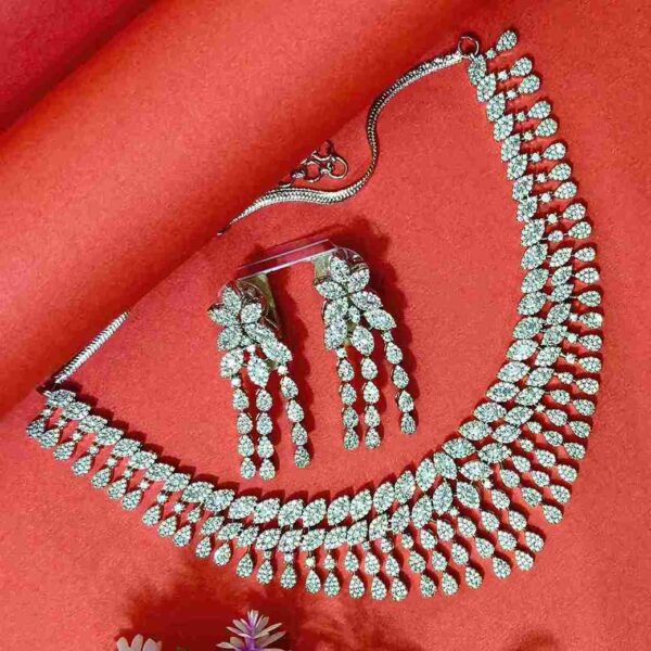 Silver LuxDrop Designer American Diamond Necklace Set (SG2005)