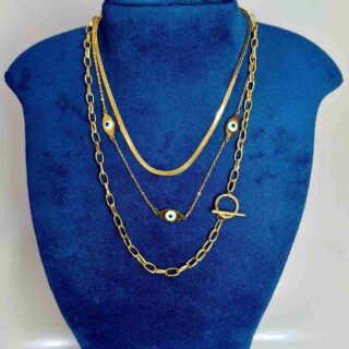 Golden 3-Layer Anti Tarnish Evil Eye Chain (SG35125)