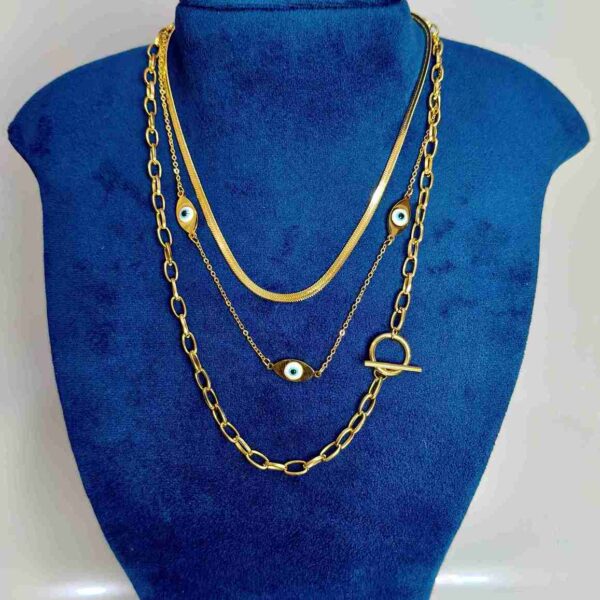 Golden 3-Layer Anti Tarnish Evil Eye Chain (SG35125)