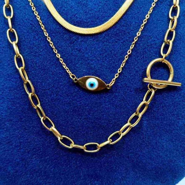 Golden 3-Layer Anti Tarnish Evil Eye Chain (SG35125) - Image 2