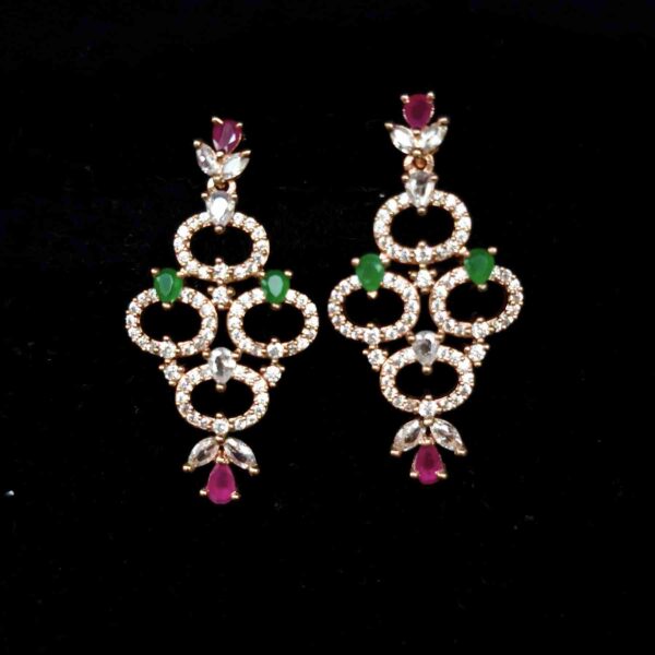 Multi Colour Flower Design American Diamond Necklace Set With Matching Earrings (SG40411) - Image 4
