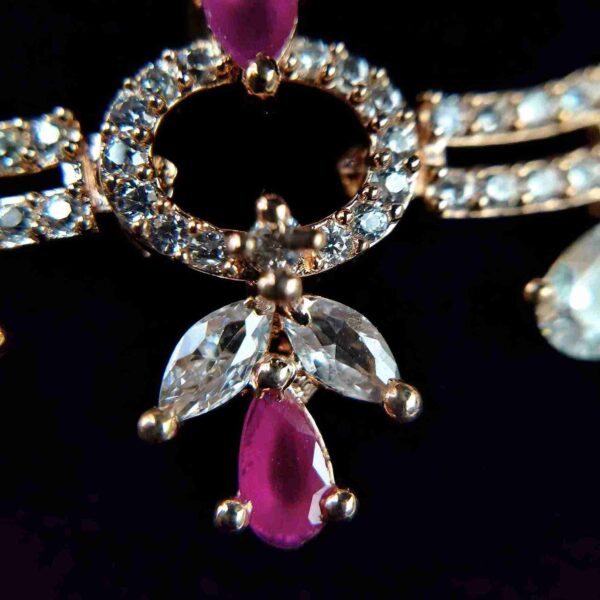 Multi Colour Flower Design American Diamond Necklace Set With Matching Earrings (SG40411) - Image 3
