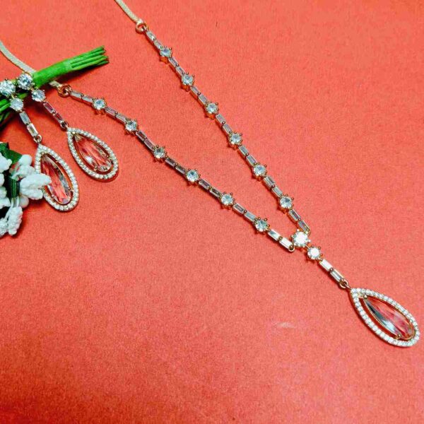 Natural White American Diamond Slick Necklace Set With Matching Earrings (SG40224) - Image 2