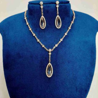 Natural White American Diamond Slick Necklace Set With Matching Earrings (SG40224)