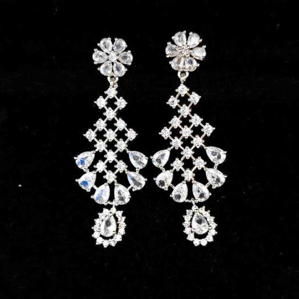Natural White Crystal Full Length American Diamond Necklace Set With Matching Earrings (SG40386) - Image 2