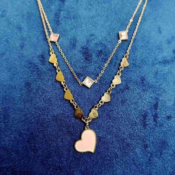 Pink Rose Gold Designer Double Layer Anti-tarnish Chain (SG91449) - Image 2