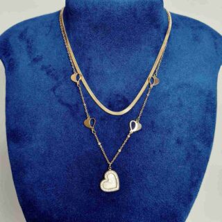 Rose Gold Anti-tarnish Dual Layer Chain With Pink Stone (SG91499)