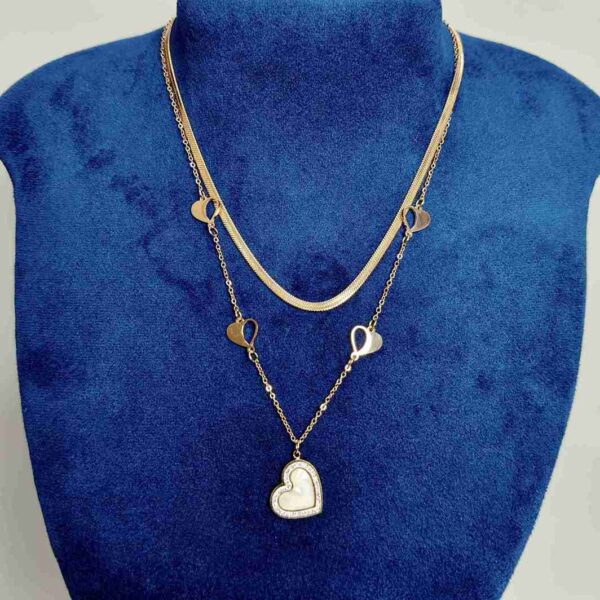 Rose Gold Anti-tarnish Dual Layer Chain With Pink Stone (SG91499)
