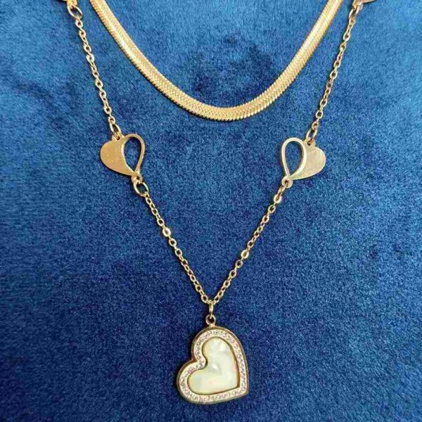 Rose Gold Anti-tarnish Dual Layer Chain With Pink Stone (SG91499) - Image 2