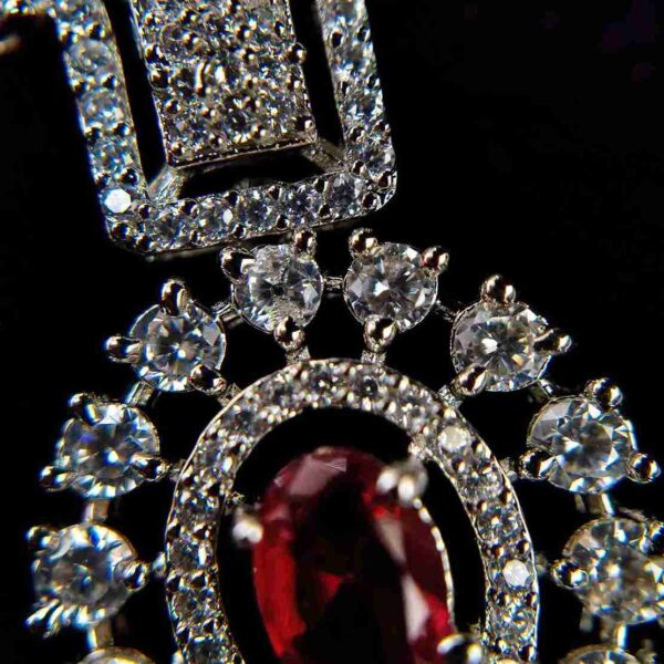 Ruby Red oval American Diamond Necklace Set With Matching Earrings (SG40364) - Image 2