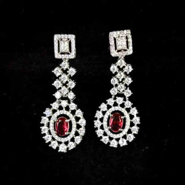 Ruby Red oval American Diamond Necklace Set With Matching Earrings (SG40364) - Image 4