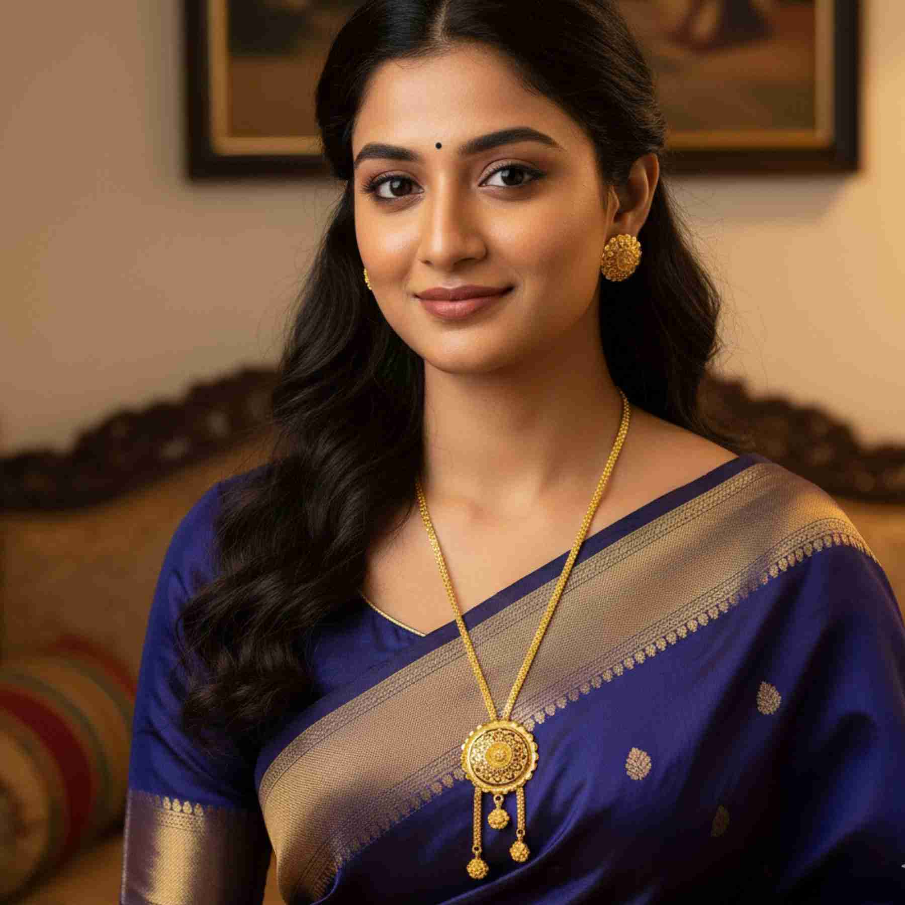 Flower Design Forming Gold Long Chain Necklace Set with Matching Earrings (SG25720) 1 Flower Design Forming Gold Long Chain Necklace Set with Matching Earrings (SG25720)