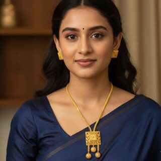 Forming Gold Long Chain Necklace Set with Matching Earrings (SG25832)