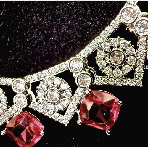 Ruby Red AAA Star Cut American Diamond Necklace Set With Matching Earrings (SG3015) 2 Ruby Red AAA Star Cut American Diamond Necklace Set With Matching Earrings (SG3015) - Image 2