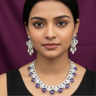 Lavender AAA Star Cut American Diamond Necklace Set With Matching Earrings (SG3012)