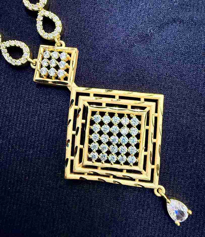 Forming Gold Studded American Diamond AAA Star Cut Stone Necklace Set and Earrings (SG25744) 4 Forming Gold Studded American Diamond AAA Star Cut Stone Necklace Set and Earrings (SG25744) - Image 4