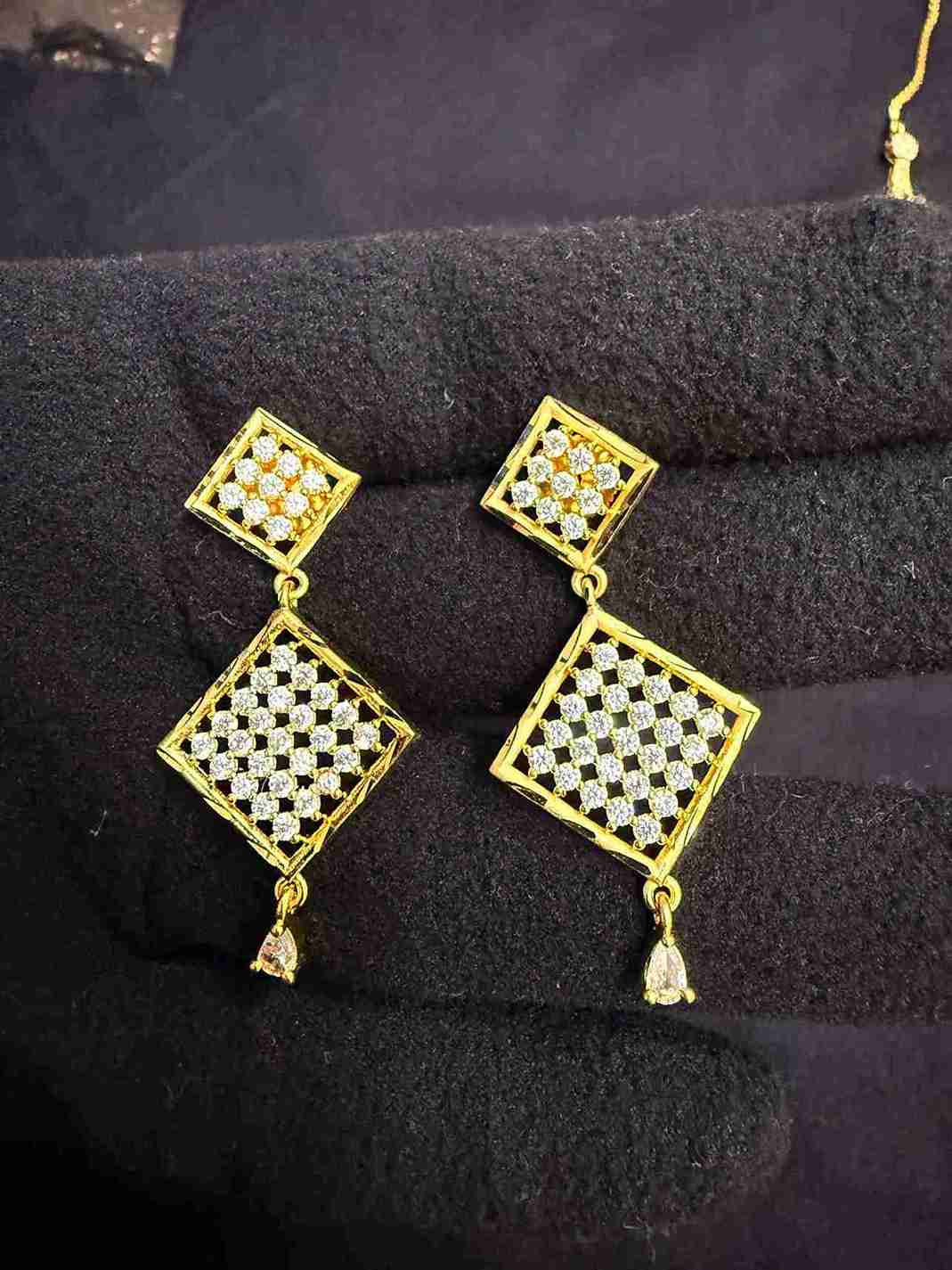 Forming Gold Studded American Diamond AAA Star Cut Stone Necklace Set and Earrings (SG25744) 3 Forming Gold Studded American Diamond AAA Star Cut Stone Necklace Set and Earrings (SG25744) - Image 3