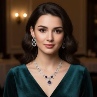 Lavender Silver AAA Star-cut American Diamond Neckless Set With Earrings (SG2200)