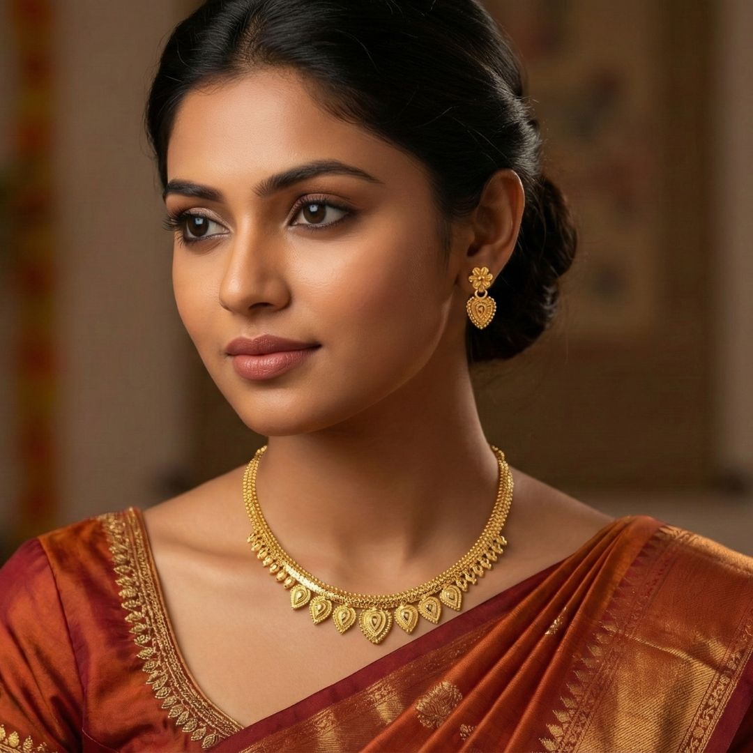 Leaf Design Forming Gold Necklace Set with Matching Earrings (SG25304) 1 Leaf Design Forming Gold Necklace Set with Matching Earrings (SG25304)