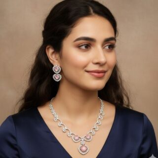 Pink Silver AAA Star-cut American Diamond Neckless Set With Earrings (SG2201)