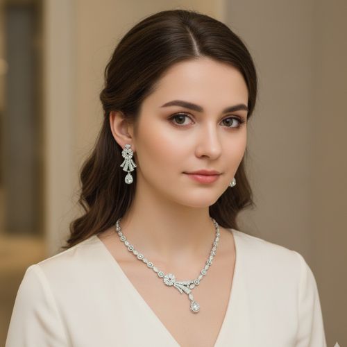 Silver AAA Star-cut American Diamond Neckless Set With Earrings (SG1806) 7 Silver AAA Star-cut American Diamond Neckless Set With Earrings (SG1806) - Image 7