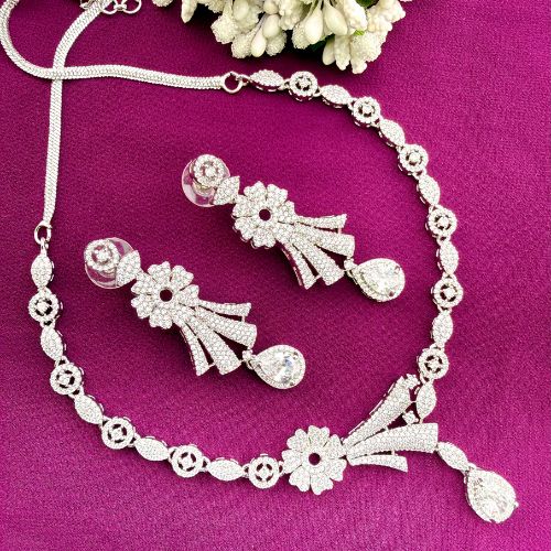 Silver AAA Star-cut American Diamond Neckless Set With Earrings (SG1806) 10 Silver AAA Star-cut American Diamond Neckless Set With Earrings (SG1806) - Image 10