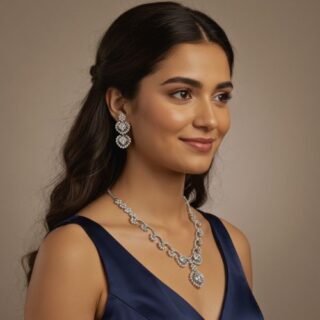 Silver AAA Star-cut American Diamond Neckless Set With Earrings (SG2202)