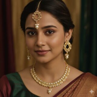 White Pearl Reverse Ad Necklace Set With Matching Tika (SG40440)